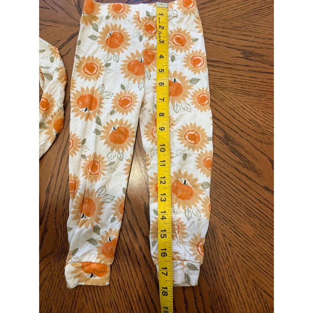 Milkberry‎ Pajamas Kids 18M Orange Pumpkin Sunflower Fall Sleepwear Set Snug Fit